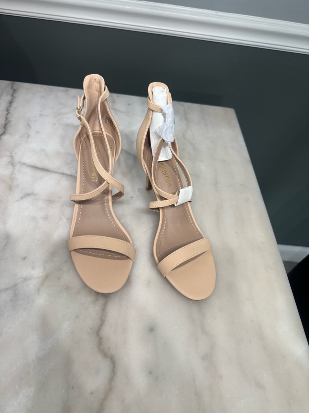 Nude Strappy Mid-Heel Sandals for Women